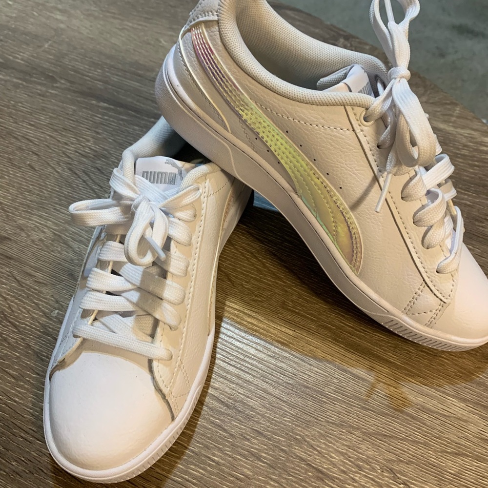 Puma Women's White Lace-Up Sneakers with Iridescent Accents Size 5.5 EU 35.5